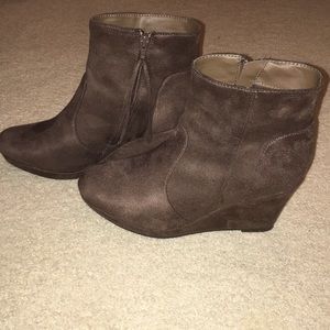 Brown wedge bootie 3” heel
